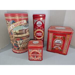4 Lazzaroni Saronno Metal Tins Biscotti Amaretti Milano Italian